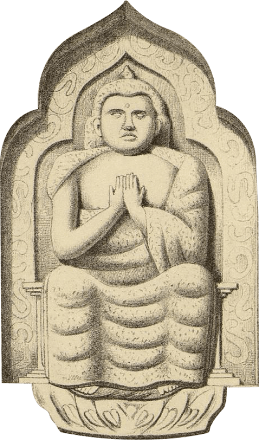 Идол, высеченный в скале на р. Ярлын-Гол. Худ. — В. И. Роборовский. Иллюстрация из книги «Из Зайсана через Хами в Тибет и на верховья Желтой реки