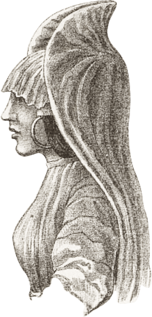 Головные уборы женщин племени Далды. Худ. — В. И. Роборовский. Иллюстрация из книги «Из Зайсана через Хами в Тибет и на верховья Желтой реки